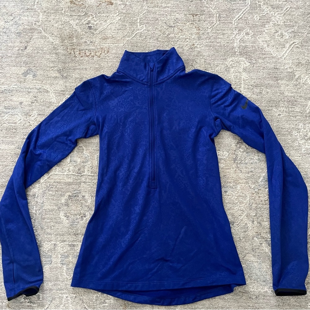 Nike Pro Dri Fit 1/2 Zip Womens Top S VGUC Blue Snake Fleece Long Sleeve